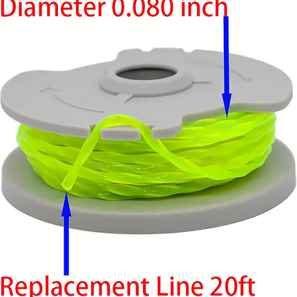 WA0014 Trimmer Line Replacement, for Worx WG168 WG184 WG190 WG191 Weed Eater String Edger - 20 ft 0.080" with WA0037 Cap Covers (8 spools, 2 Cap).