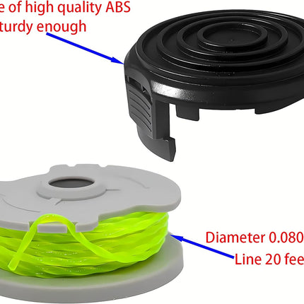WA0014 Trimmer Line Replacement, for Worx WG168 WG184 WG190 WG191 Weed Eater String Edger - 20 ft 0.080" with WA0037 Cap Covers (8 spools, 2 Cap).