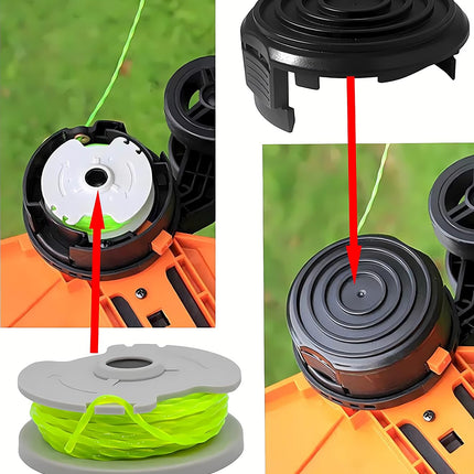 WA0014 Trimmer Line Replacement, for Worx WG168 WG184 WG190 WG191 Weed Eater String Edger - 20 ft 0.080" with WA0037 Cap Covers (8 spools, 2 Cap).