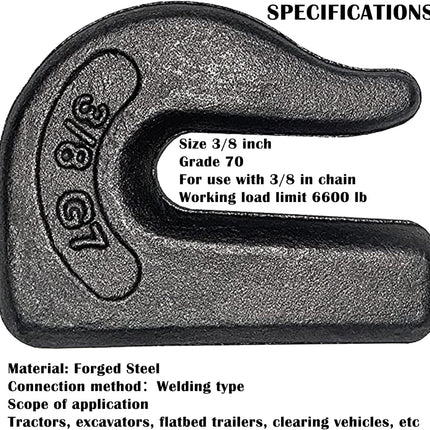 Weld On Grab Chain Hook,3/8" Hooks,Grade 70 Load Limit: 6600 lbs,for Welded onto Tractors or excavators -.