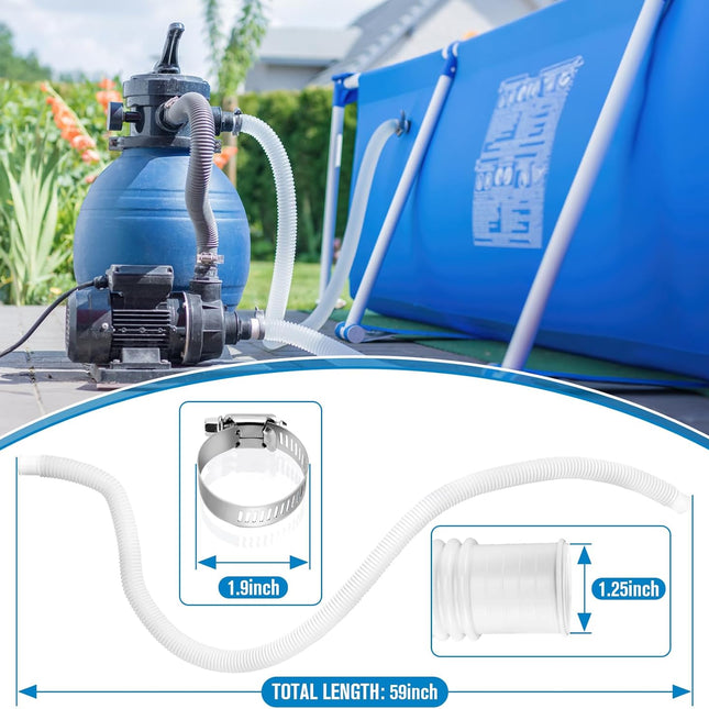 Pool Hoses for Above Ground Pools,1.25 x 59 Inch Filter Hose,Compatible with Intex Pump 607,637 With 8 Metal Clamps (3 Pack) (3) -.