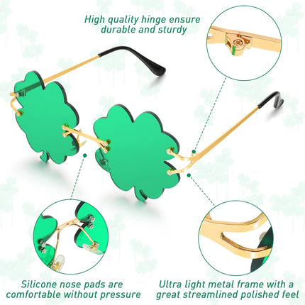 4 Pairs St. Patrick's Day Glasses Accessories Irish Shamrock Sunglasses Decor Party Favors Supplies Leprechaun Costume Green for Women Men -.