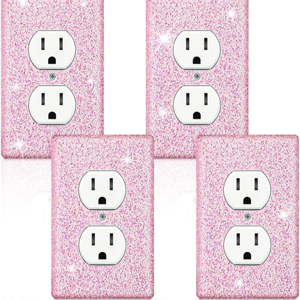 4 Pcs Glitter Light Switch Covers Bling Outlet Wall Plate Preppy Gift for Nursery Decor Women Teens Room Decor(Pink) Pink -.