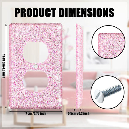 4 Pcs Glitter Light Switch Covers Bling Outlet Wall Plate Preppy Gift for Nursery Decor Women Teens Room Decor(Pink) Pink -.