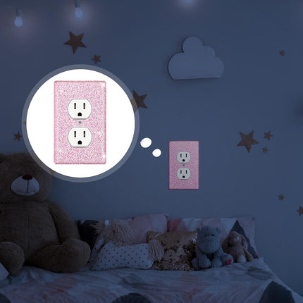 4 Pcs Glitter Light Switch Covers Bling Outlet Wall Plate Preppy Gift for Nursery Decor Women Teens Room Decor(Pink) Pink -.