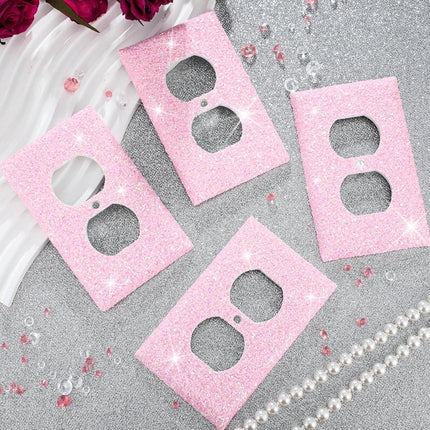 4 Pcs Glitter Light Switch Covers Bling Outlet Wall Plate Preppy Gift for Nursery Decor Women Teens Room Decor(Pink) Pink -.