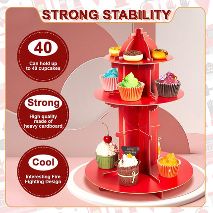 Fire Hydrant Cupcake Holder 2 Pieces 3 Tier Stand Fighter Theme Truck Birthday Party Supplies Decor Decorations -.