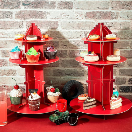 Fire Hydrant Cupcake Holder 2 Pieces 3 Tier Stand Fighter Theme Truck Birthday Party Supplies Decor Decorations -.