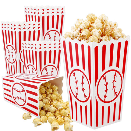100 Pcs Baseball Popcorn Boxes Cardboard Bucket Snack Bags Treat Container for Sports Themed Birthday Party Favors Supplies Senior Night Gift Decor -.