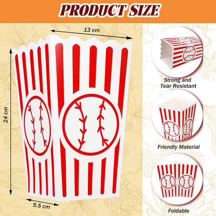 100 Pcs Baseball Popcorn Boxes Cardboard Bucket Snack Bags Treat Container for Sports Themed Birthday Party Favors Supplies Senior Night Gift Decor -.