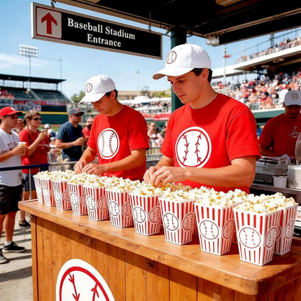 100 Pcs Baseball Popcorn Boxes Cardboard Bucket Snack Bags Treat Container for Sports Themed Birthday Party Favors Supplies Senior Night Gift Decor -.