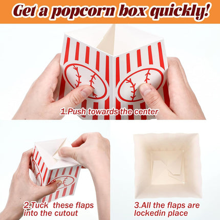 100 Pcs Baseball Popcorn Boxes Cardboard Bucket Snack Bags Treat Container for Sports Themed Birthday Party Favors Supplies Senior Night Gift Decor -.