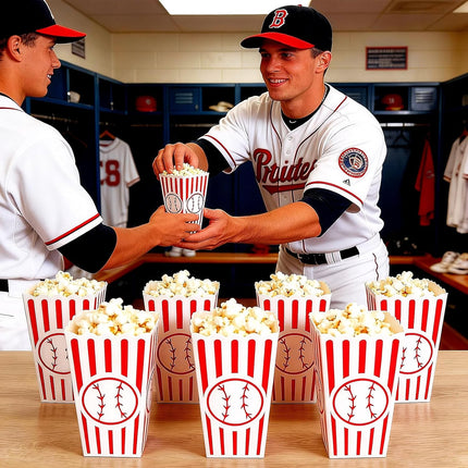 100 Pcs Baseball Popcorn Boxes Cardboard Bucket Snack Bags Treat Container for Sports Themed Birthday Party Favors Supplies Senior Night Gift Decor -.