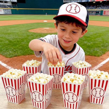 100 Pcs Baseball Popcorn Boxes Cardboard Bucket Snack Bags Treat Container for Sports Themed Birthday Party Favors Supplies Senior Night Gift Decor -.