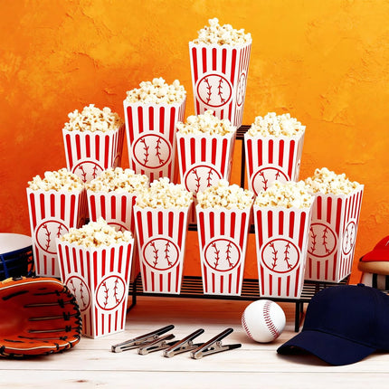 100 Pcs Baseball Popcorn Boxes Cardboard Bucket Snack Bags Treat Container for Sports Themed Birthday Party Favors Supplies Senior Night Gift Decor -.