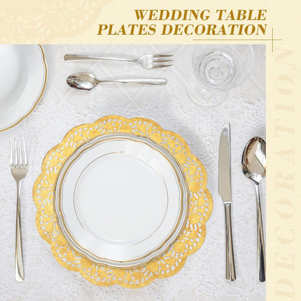 200 Pcs Doilies Lace Paper 14 Inches Disposable Foil Placemats Large Round Pad for Cakes Crafts Wedding Birthday Party Decoration(Gold) Gold -.