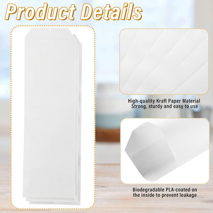 1000 Pieces White Silverware Bags Churro 3 x 10 Inch Kraft Sleeves Paper Utensil for Kitchen Cutlery Oilproof Pretzel Rod Cookies Bakery Treats -.