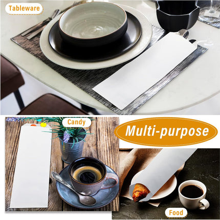 1000 Pieces White Silverware Bags Churro 3 x 10 Inch Kraft Sleeves Paper Utensil for Kitchen Cutlery Oilproof Pretzel Rod Cookies Bakery Treats -.