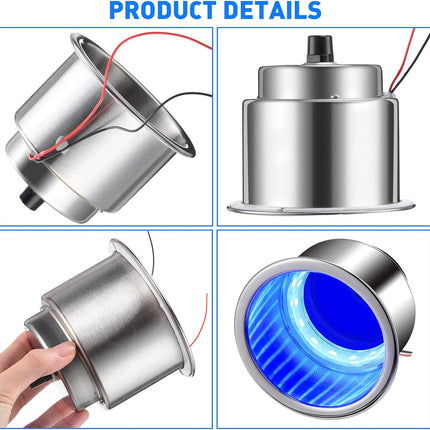 6 Pcs LED Cup Holder Marine Drink Stainless Steel Holders Insert with Drain for Boat Yacht Car Camper Truck RV(Blue) blue -.