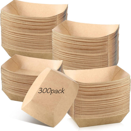 300 Pack 2 lb Paper Food Boats Trays, Heavy Duty, Oil Resistant Disposable Boat for Foods, Hot Dogs, Snacks Meals Leak Proof Kraft Serving Party Picnic Camping Wedding -.