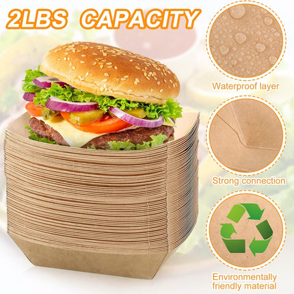 300 Pack 2 lb Paper Food Boats Trays, Heavy Duty, Oil Resistant Disposable Boat for Foods, Hot Dogs, Snacks Meals Leak Proof Kraft Serving Party Picnic Camping Wedding -.