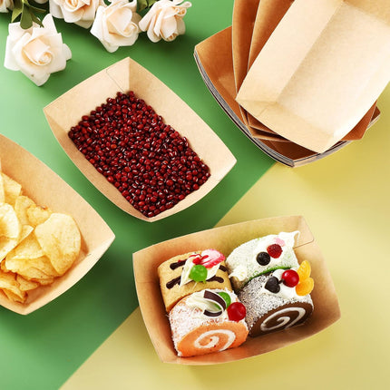300 Pack 2 lb Paper Food Boats Trays, Heavy Duty, Oil Resistant Disposable Boat for Foods, Hot Dogs, Snacks Meals Leak Proof Kraft Serving Party Picnic Camping Wedding -.