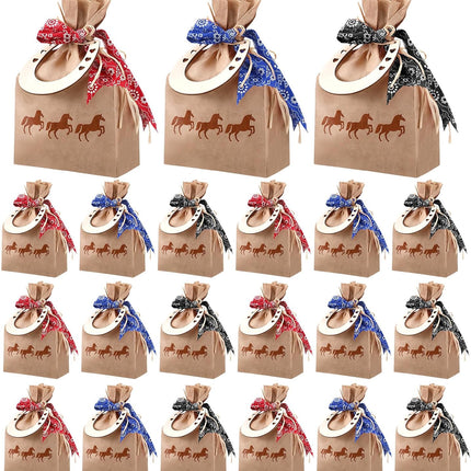 108 PCS Western Cowboy Gift Bags Party Favors With Bandana Print Ribbon and Horseshoe Pendant Treat for Birthday Supplies -.