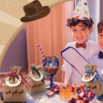 108 PCS Western Cowboy Gift Bags Party Favors With Bandana Print Ribbon and Horseshoe Pendant Treat for Birthday Supplies -.