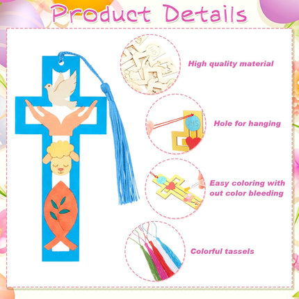 200 Pcs Religious Easter Wooden Cross Bookmarks Craft Kit, 100 Set Blank Crafts Bulk for DIY Sunday School First Communion, Baptism, Church Favors, Unfinished Wood Crosses with Tassels -.