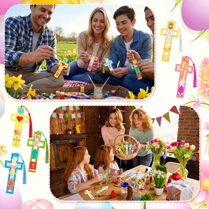 200 Pcs Religious Easter Wooden Cross Bookmarks Craft Kit, 100 Set Blank Crafts Bulk for DIY Sunday School First Communion, Baptism, Church Favors, Unfinished Wood Crosses with Tassels -.