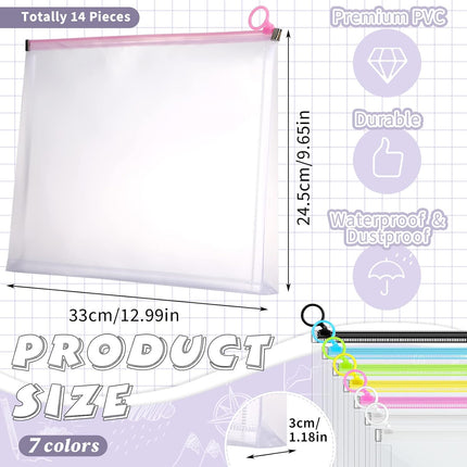 14 Pcs Back to School Clear Plastic Zip Envelope A4 Zipper Document Folder 13 x 9.7In File Expanding Pouch for Paper Pencil Storage Office Supplies (Stylish Colors) Stylish Colors -.