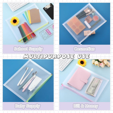 14 Pcs Back to School Clear Plastic Zip Envelope A4 Zipper Document Folder 13 x 9.7In File Expanding Pouch for Paper Pencil Storage Office Supplies (Stylish Colors) Stylish Colors -.