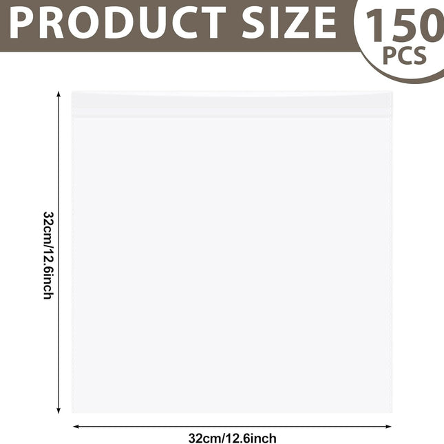 150 Pcs 12 x Inch Clear Cellophane Plastic Bags Self Adhesive Cello Bag Scrapbook Paper Cardstock Organizer Resealable Sleeves for Art Cloth Invitation Card Photo Record Party Favor Gift -.