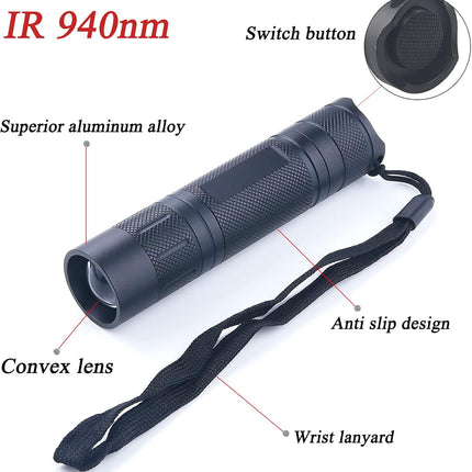 IR LED Illuminator Flashlight Zoomable 940nm Infrared Night.