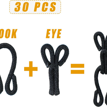 30 Pcs Sewing Hook and Eye Closure Fur Hooks Eyes for Crafts Clothing Locks Bras Coats DIY Craft Projects Pet (Black) BLACK.