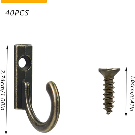 40 Pieces Key Hooks Jewelry Small Hook Wall Mounted Single for Hanging Clothes Hat Kitchen Bathroom Towel Farmhouse Retro Craft Projects Bronze.