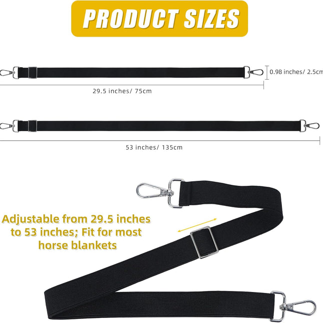Horse Blanket Leg Straps, Elastic Belly Replacement Straps with Metal Double Swivel Snaps, 4 Pieces, Adjustable Length from 25.5" to 51".