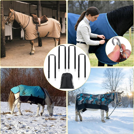 Horse Blanket Leg Straps, Elastic Belly Replacement Straps with Metal Double Swivel Snaps, 4 Pieces, Adjustable Length from 25.5" to 51".