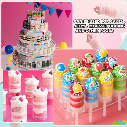 80 pcs Round Shape Clear Push-Up Cake Pop Shooter (Push Up Pops) Plastic Containers with Lids, Base & Sticks.