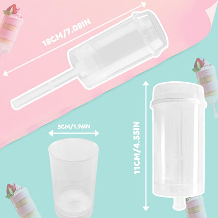 40 pcs Round Shape Clear Push-Up Cake Pop Shooter (Push Up Pops) Plastic Containers with Lids, Base & Sticks.