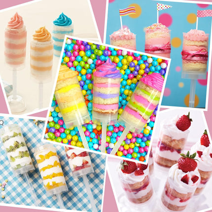 40 pcs Round Shape Clear Push-Up Cake Pop Shooter (Push Up Pops) Plastic Containers with Lids, Base & Sticks.