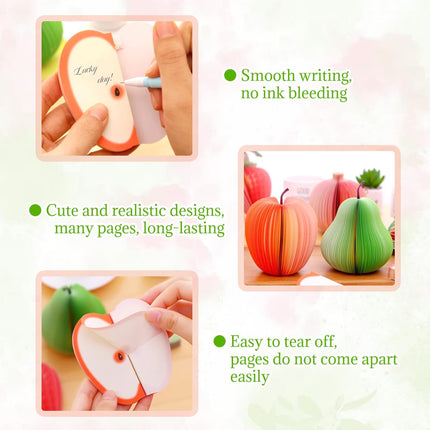 2 Pack 3D Fruit Shaped Non-Sticky Notes, Apple & Pear Sticky Memo Pads, Creative Desk Decoration Notebooks for Office, School, Planner, Journal, Prezzie.