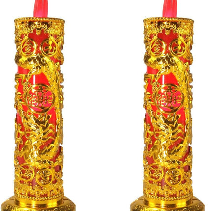2pcs Chinese Buddhist Flameless LED Candle Lamp - Traditional Red Lantern Design, Retro Light for Meditation, Altar & Feng Shui Décor.