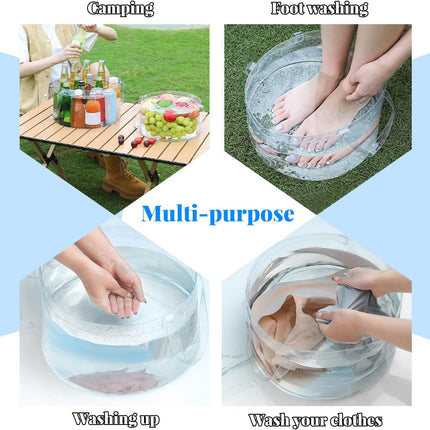 12L Collapsible Water Storage Bucket, Multi-Purpose Portable Folding Wash Basin, PVC Laundry Bag with Handle for Camping, Hiking, Washing Clothes, Vegetables, and Drinks(Transparent).