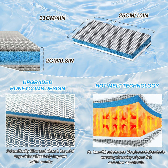 8-Layer Aquarium Sponge Filter Pad, Efficient Multi-Filtering Media, Fish Tank Accessories Enhanced Filtration System, Ideal for Freshwater & Saltwater Tanks(10in*4in) 10in*4in,1PCS.