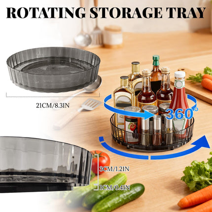 8.3" Rotating Spice Rack Organizer 360° Spinning Turntable for Kitchen Cabinet, Transparent Lazy Susan Tray Countertop, Pantry, Bathroom Vanity Storage Organization(Translucent Gray).
