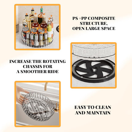 8.3" Rotating Spice Rack Organizer 360° Spinning Turntable for Kitchen Cabinet, Transparent Lazy Susan Tray Countertop, Pantry, Bathroom Vanity Storage Organization(Translucent Gray).