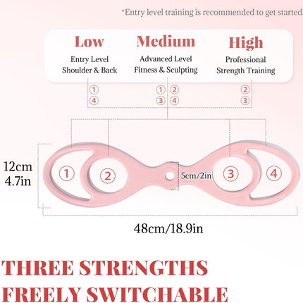 Figure 8 Resistance Bands for Women & Men, 3-Level Strength Back Shoulder Arm Yoga Stretch Bands, Home Fitness Pilates Workout Ropes, Portable Exercise Equipment(Pink).
