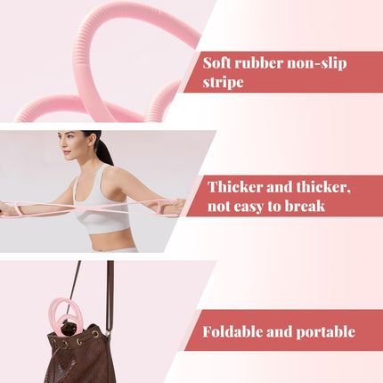 Figure 8 Resistance Bands for Women & Men, 3-Level Strength Back Shoulder Arm Yoga Stretch Bands, Home Fitness Pilates Workout Ropes, Portable Exercise Equipment(Pink).