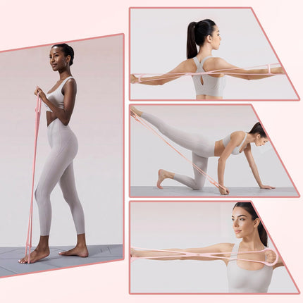 Figure 8 Resistance Bands for Women & Men, 3-Level Strength Back Shoulder Arm Yoga Stretch Bands, Home Fitness Pilates Workout Ropes, Portable Exercise Equipment(Pink).